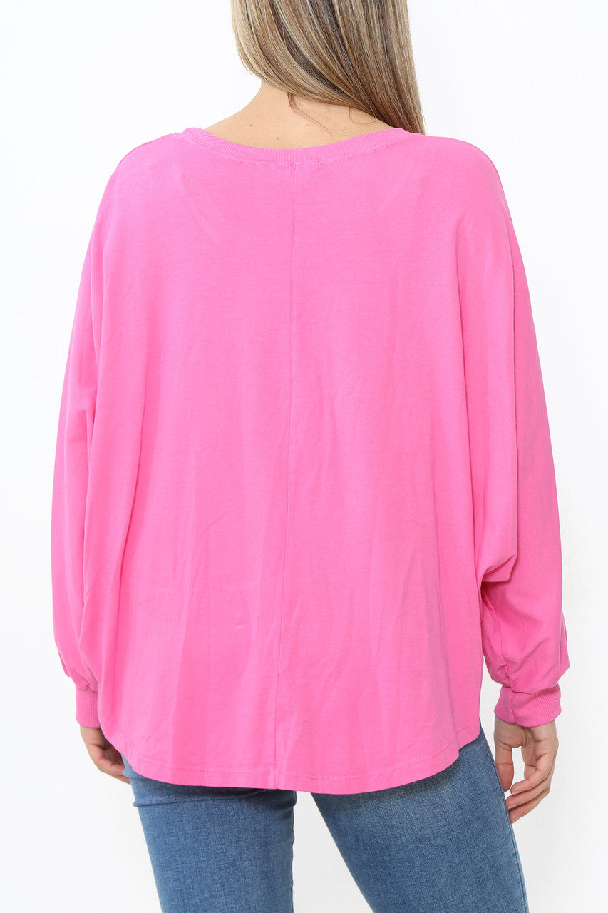 Ladies Stud Sleeve Detail Jumper Top Cerise