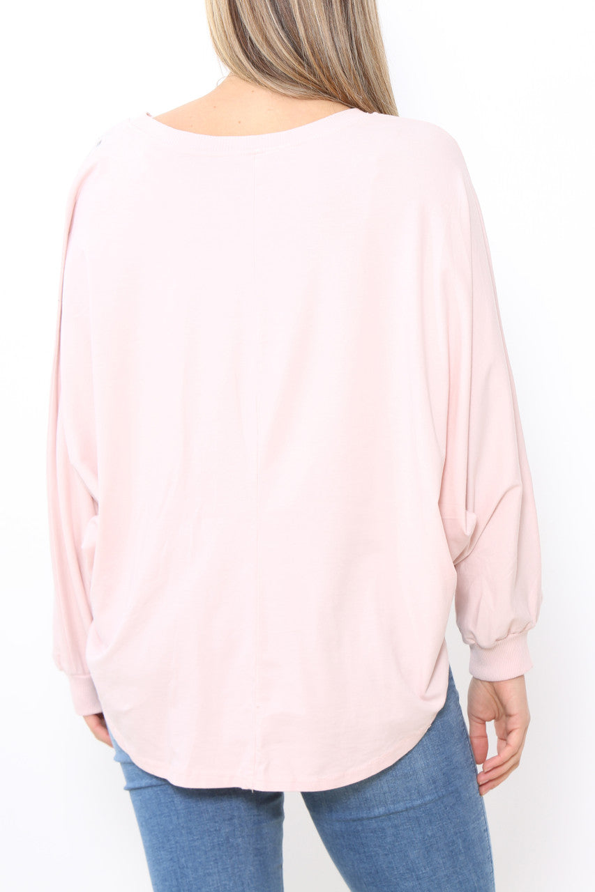 Ladies Stud Sleeve Detail Jumper Top Dusty Pink
