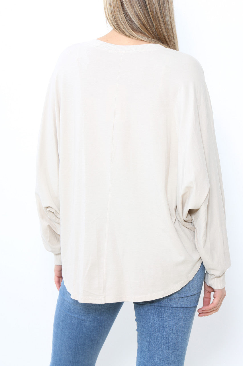 Ladies Stud Sleeve Detail Jumper Top Stone