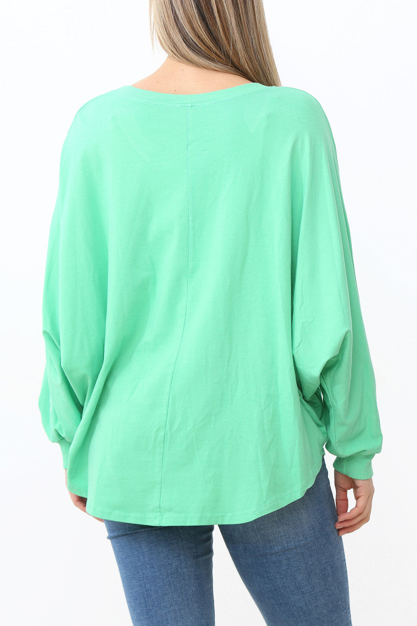 Ladies Stud Sleeve Detail Jumper Top Green