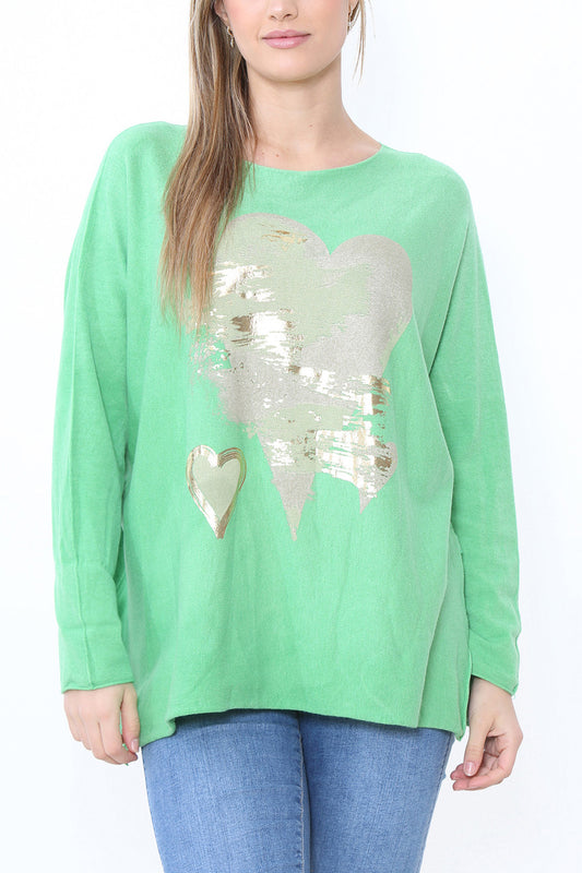 Dames Folie Hart Detail Fijne Gebreide Trui Top Groen
