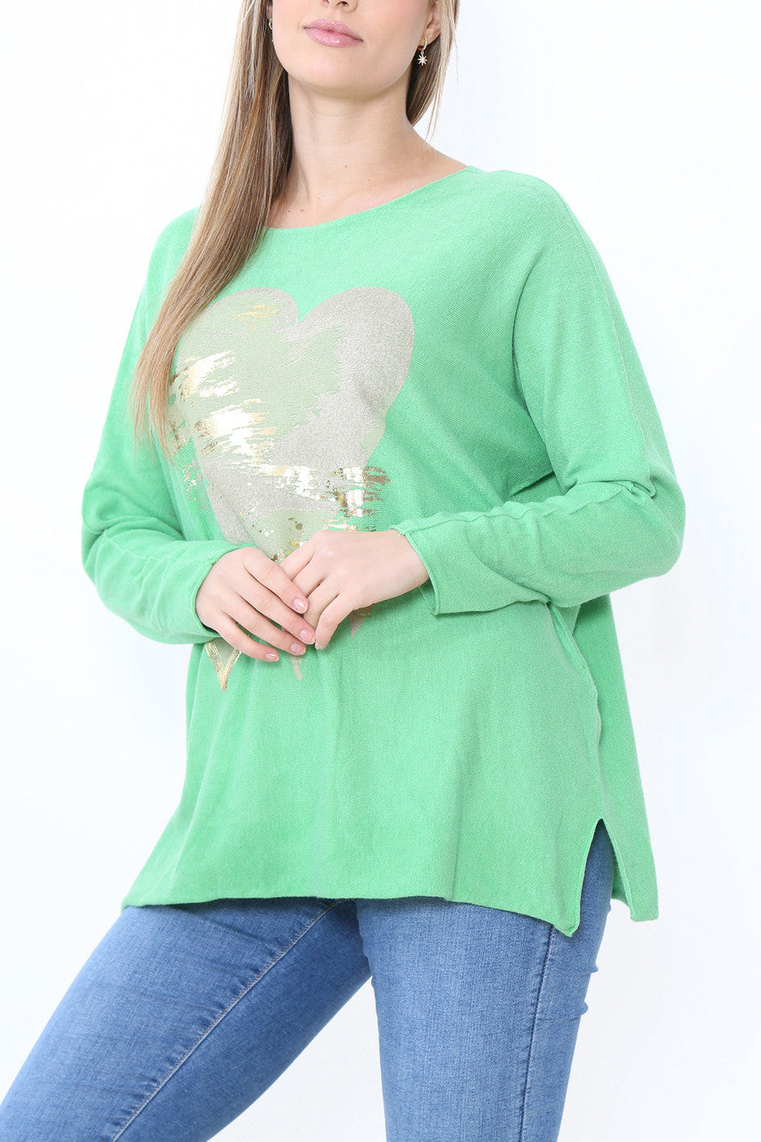 Dames Folie Hart Detail Fijne Gebreide Trui Top Groen