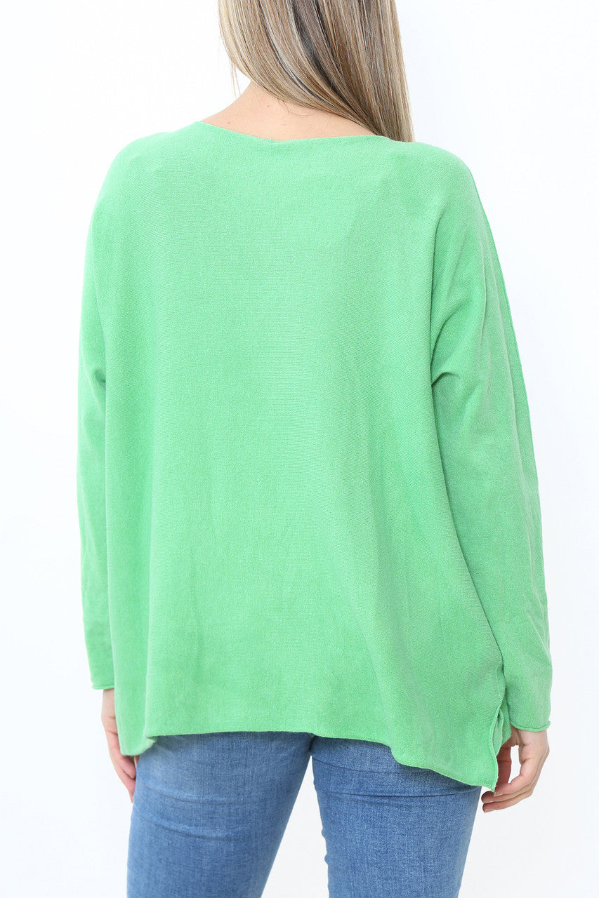 Dames Folie Hart Detail Fijne Gebreide Trui Top Groen