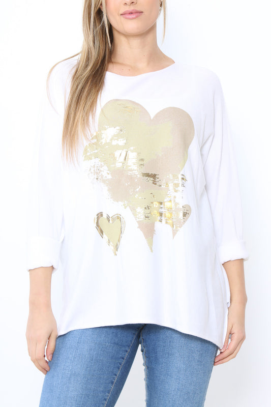 Dames Folie Hart Detail Fijn Gebreide Trui Top Wit