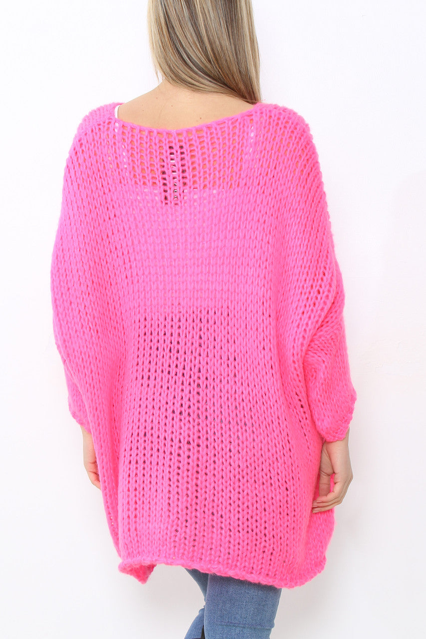 Ladies Batwing Sleeve Sloppy Jumper Top Cerise