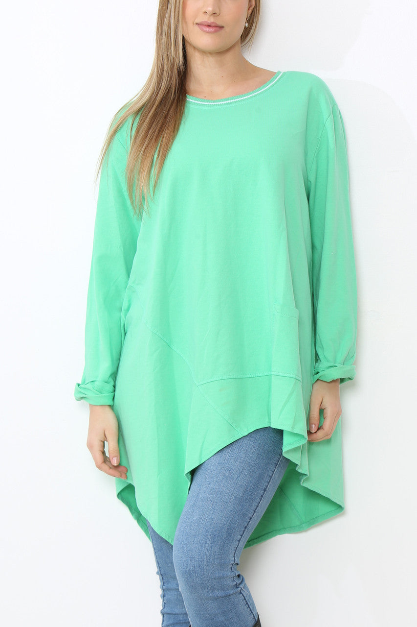 Ladies Seam Detail Plain Tunic Top Green