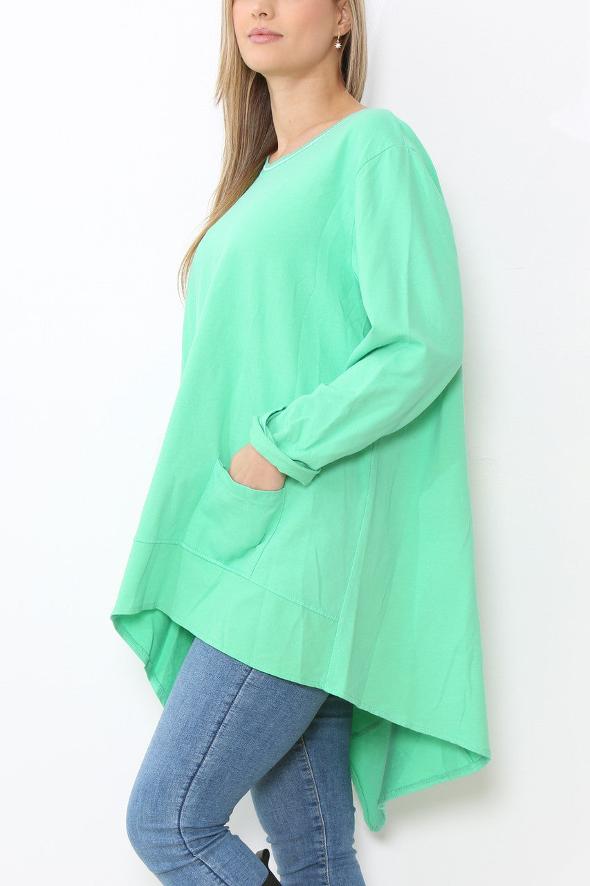 Ladies Seam Detail Plain Tunic Top Green