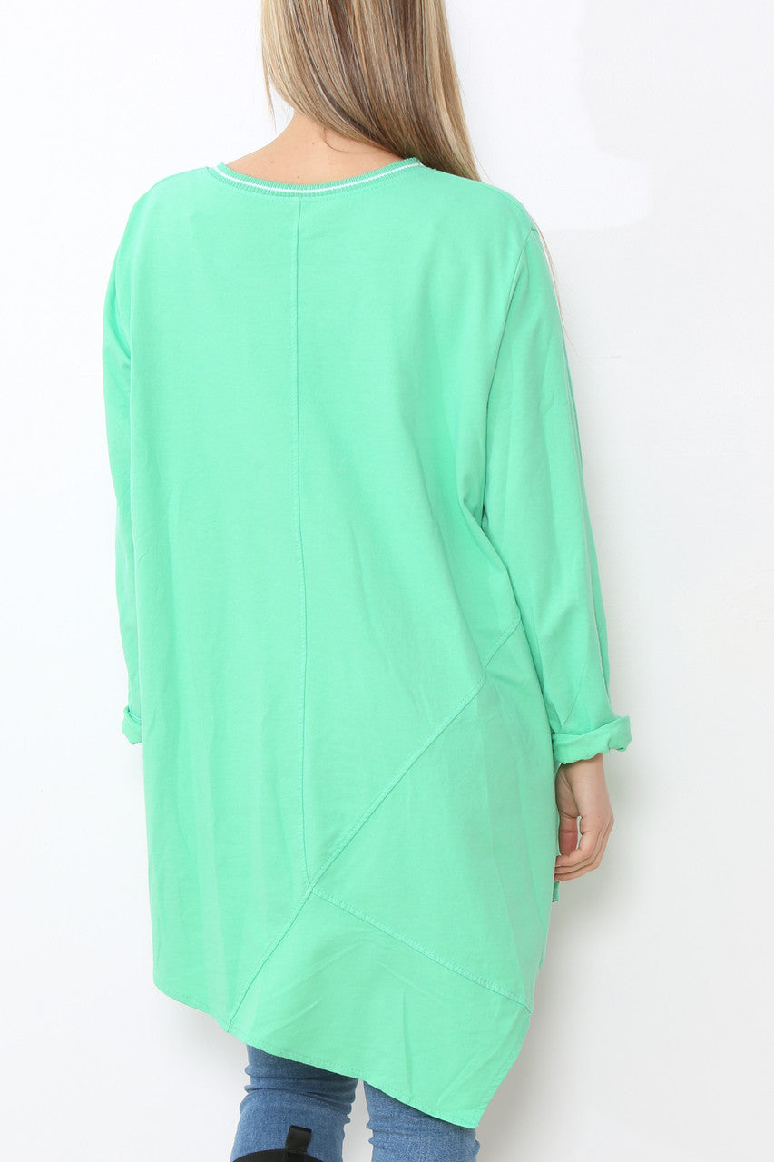 Ladies Seam Detail Plain Tunic Top Green
