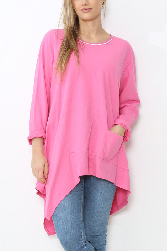 Dames Effen Tuniek Top met Naaddetail Cerise