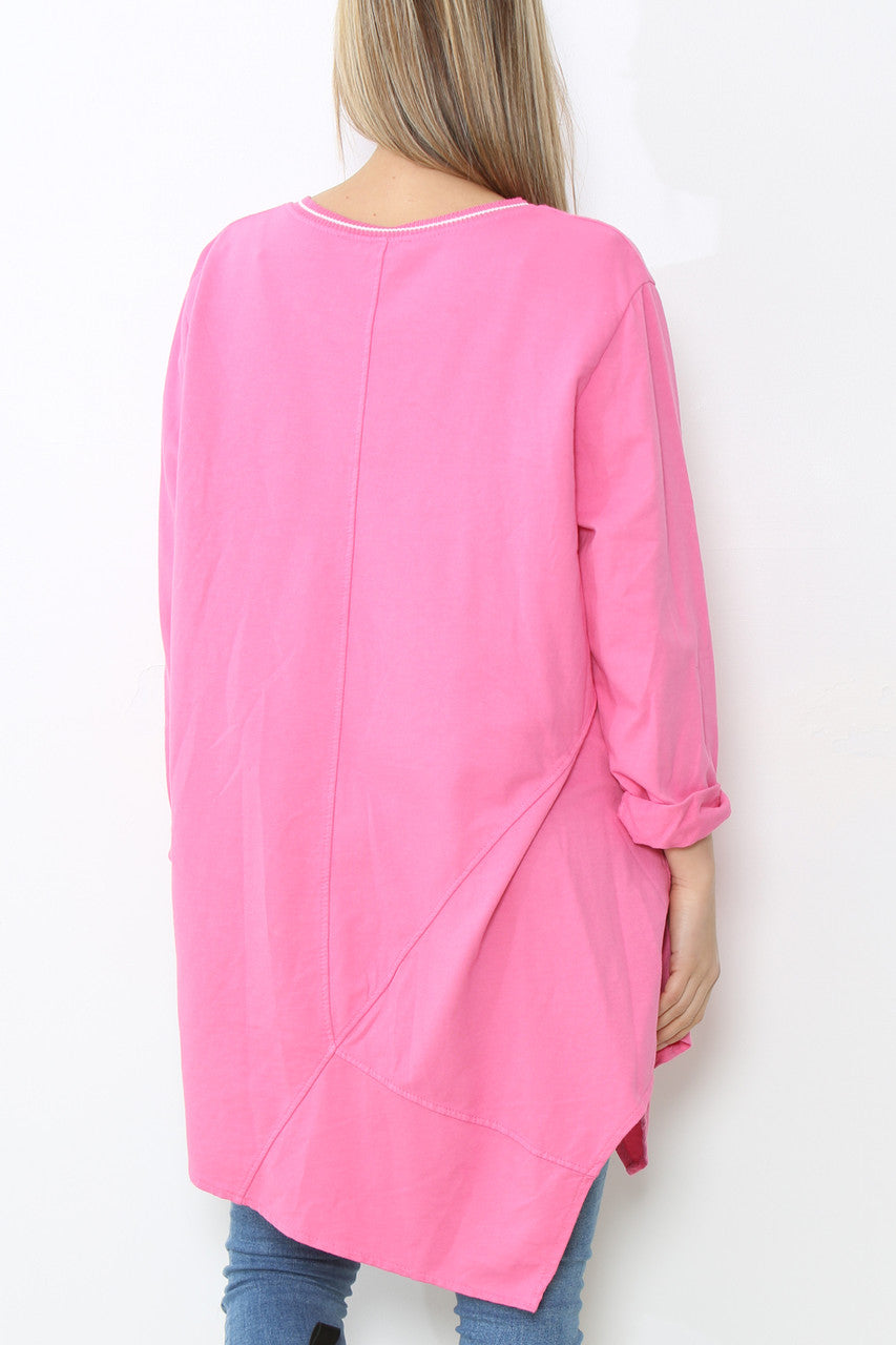Ladies Seam Detail Plain Tunic Top Cerise