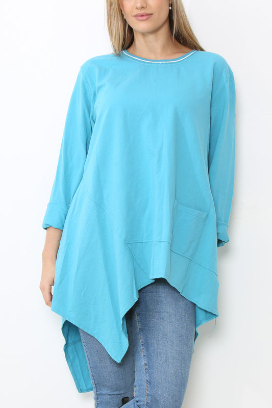 Dames Effen Tuniektop met Naaddetail Turkoois
