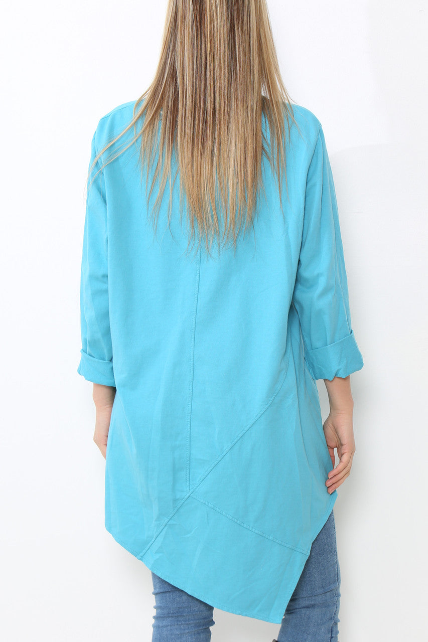 Ladies Seam Detail Plain Tunic Top Turquoise