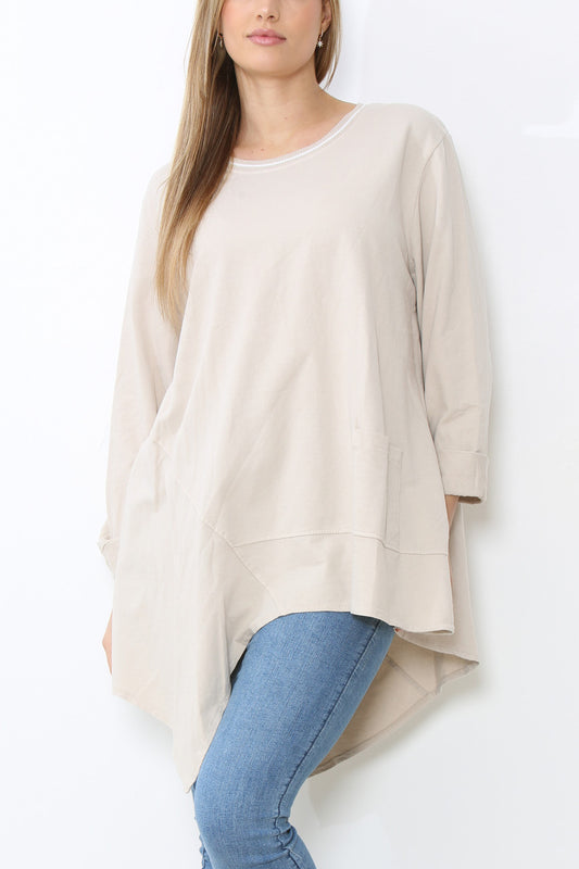 Dames Tuniek Top Effen met Naaddetail Stone