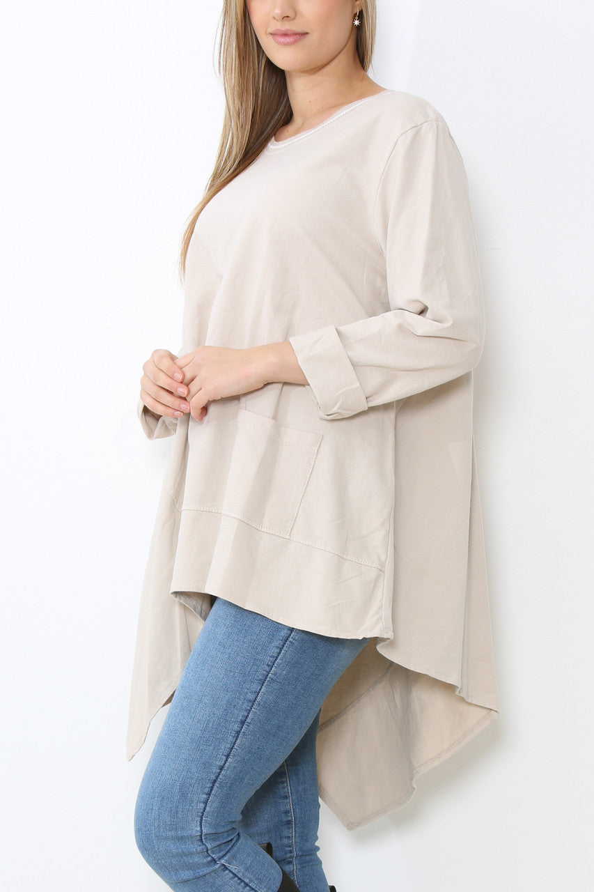 Dames Tuniek Top Effen met Naaddetail Stone