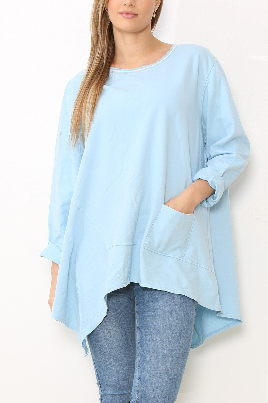 Dames Tuniek Top met Naaddetail Effen Lichtblauw