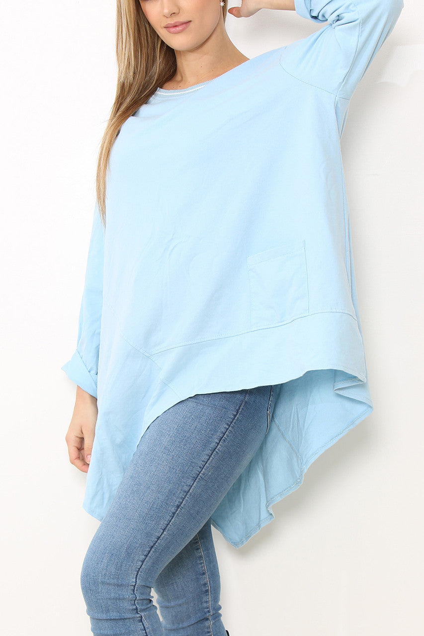 Dames Tuniek Top met Naaddetail Effen Lichtblauw