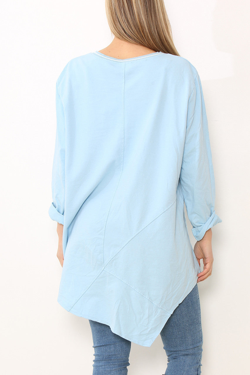 Dames Tuniek Top met Naaddetail Effen Lichtblauw