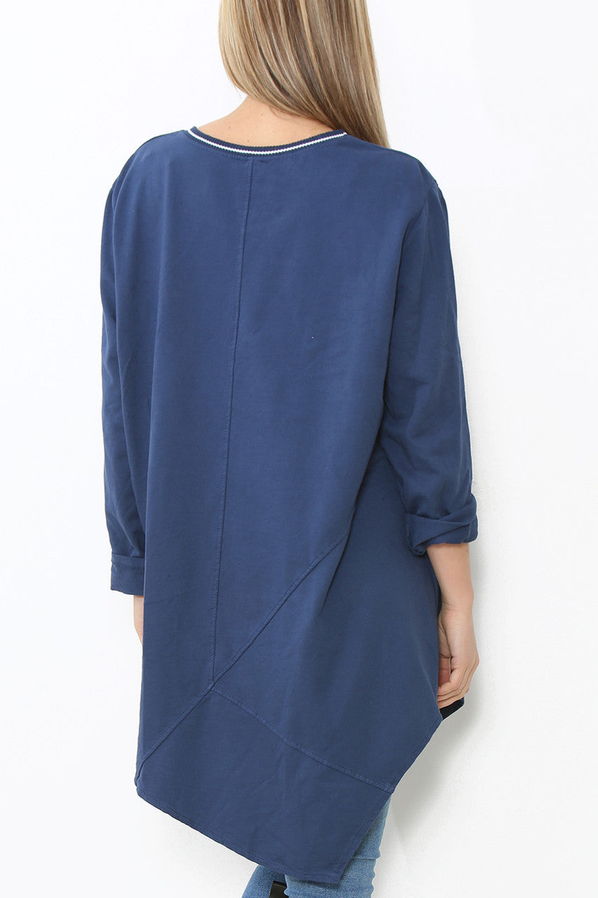 Ladies Seam Detail Plain Tunic Top Navy