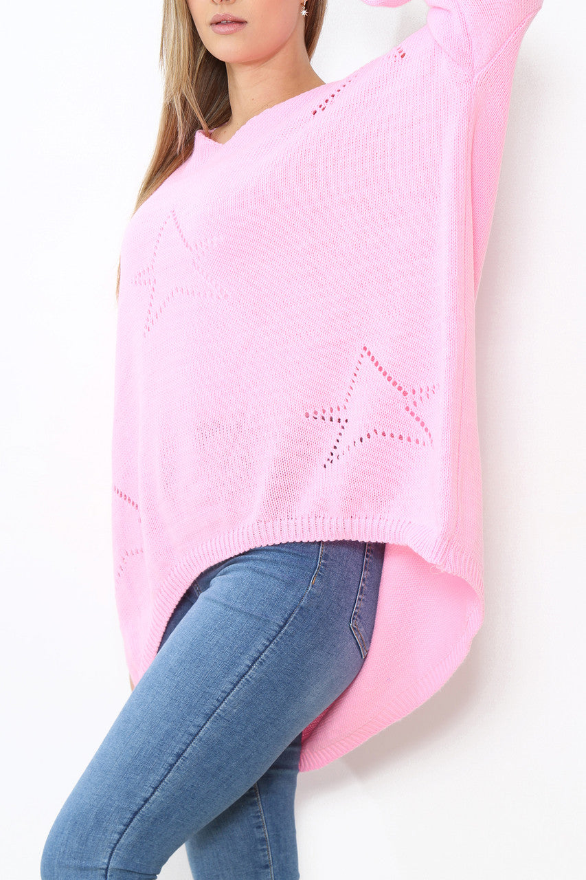 Dames trui met opengewerkte sterren, roze