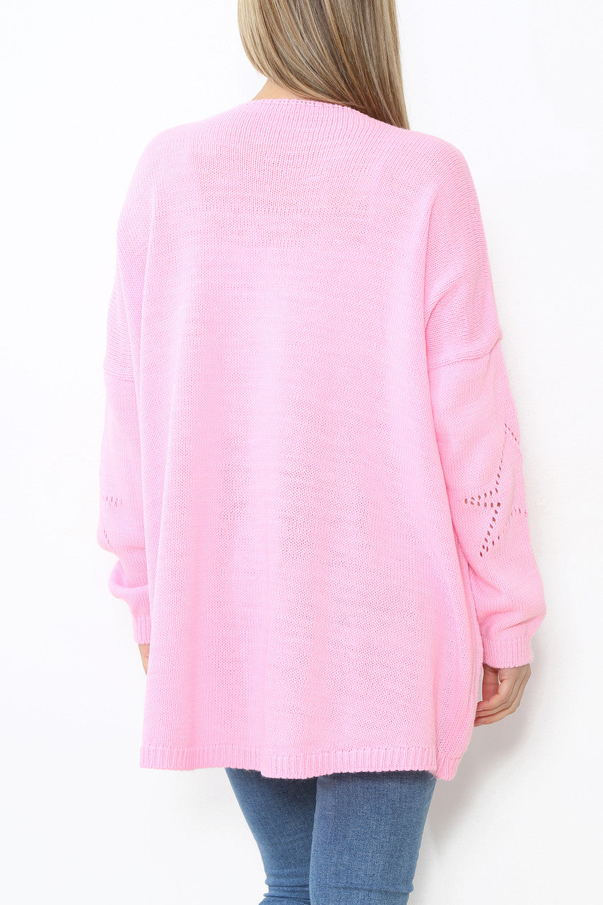 Dames trui met opengewerkte sterren, roze