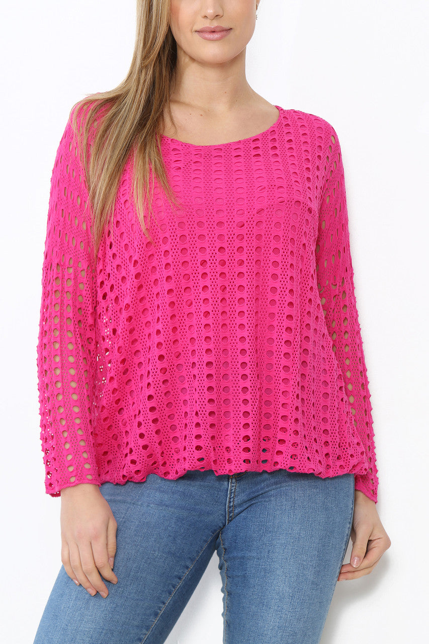 Dames Top Met Lange Mouwen En Uitgesneden Details Cerise