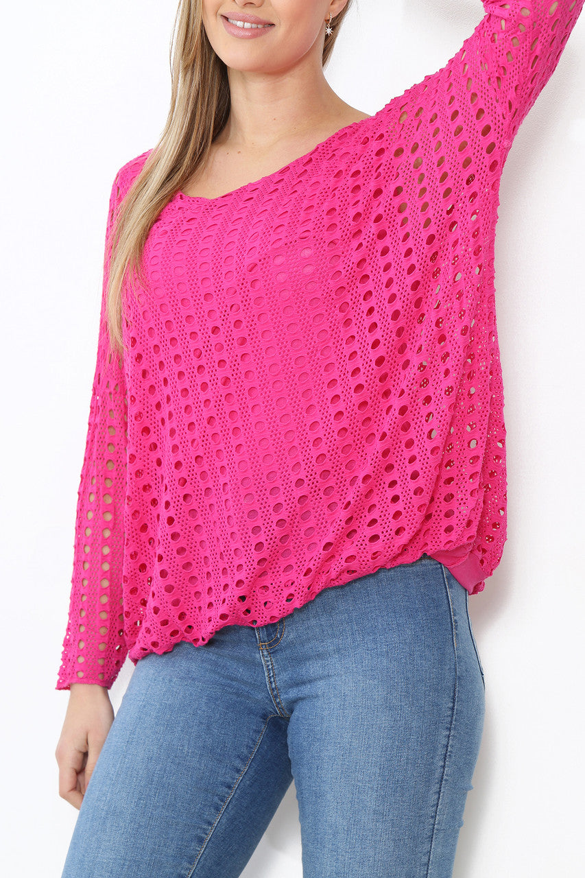 Dames Top Met Lange Mouwen En Uitgesneden Details Cerise
