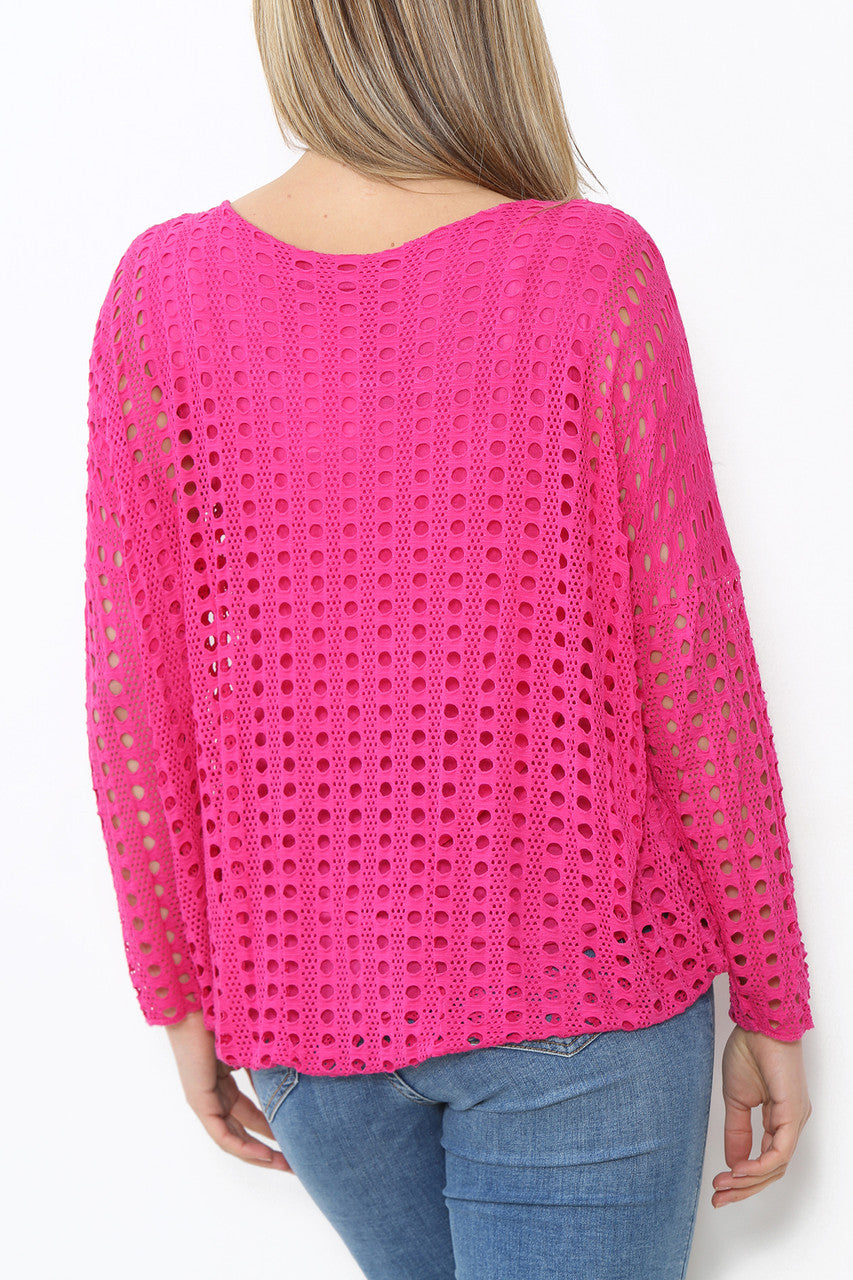 Dames Top Met Lange Mouwen En Uitgesneden Details Cerise