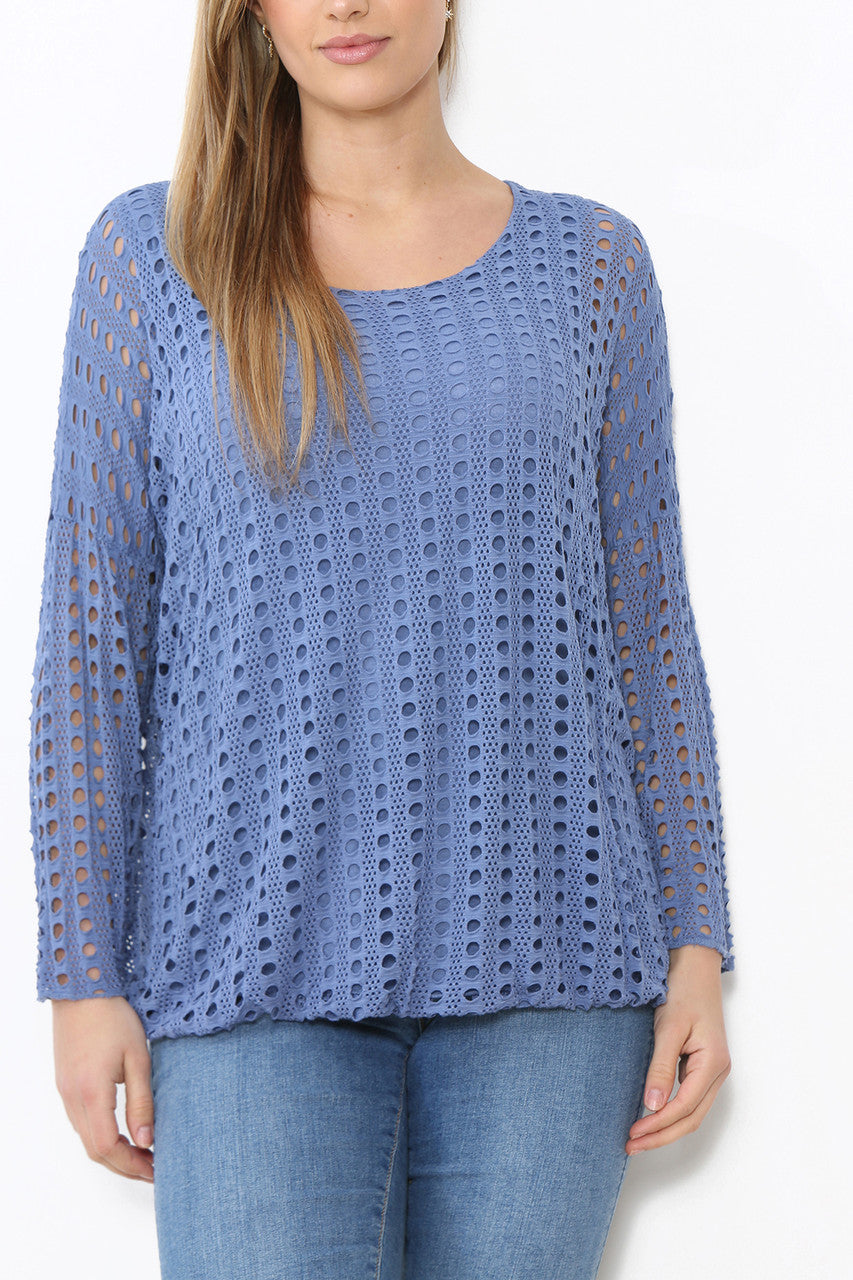 Ladies Cut Out Detail Long Sleeve Top Denim