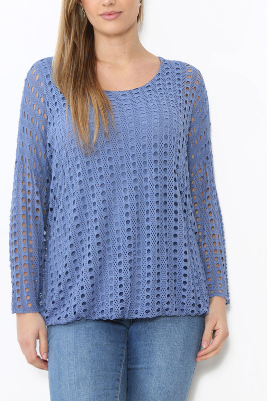 Ladies Cut Out Detail Long Sleeve Top Denim