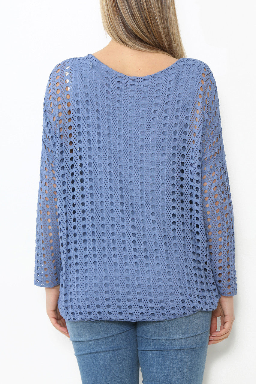 Ladies Cut Out Detail Long Sleeve Top Denim