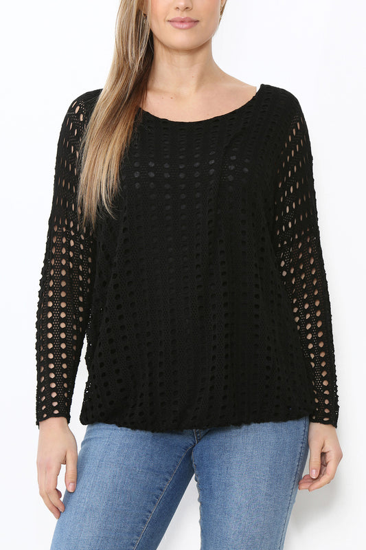 Ladies Cut Out Detail Long Sleeve Top Black
