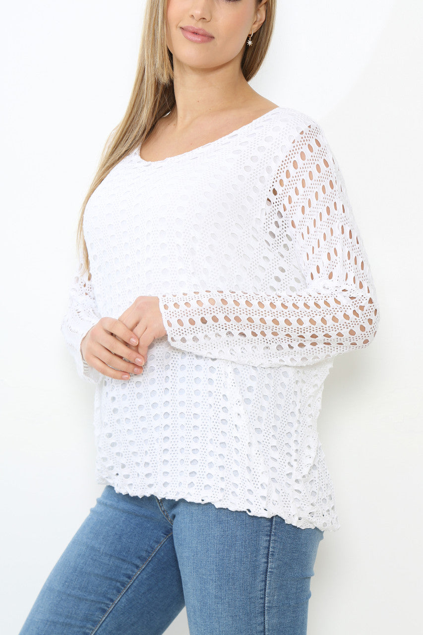 Dames Top met Uitsnijdingen en Lange Mouwen Wit