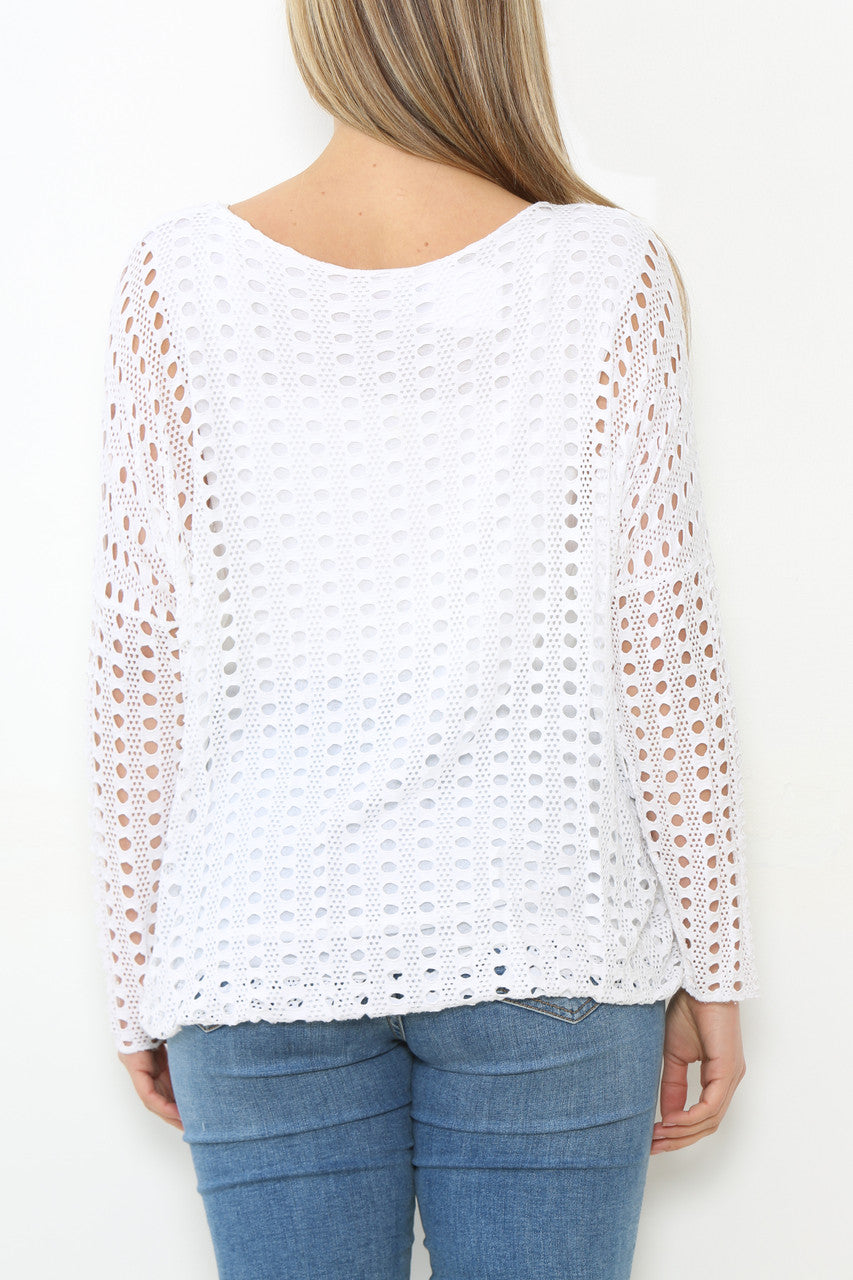 Dames Top met Uitsnijdingen en Lange Mouwen Wit