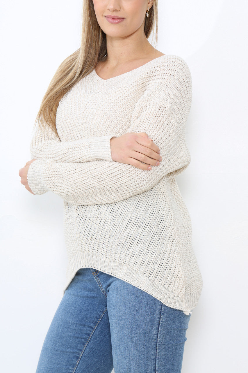 Ladies Knitted Plain Jumper Top Stone