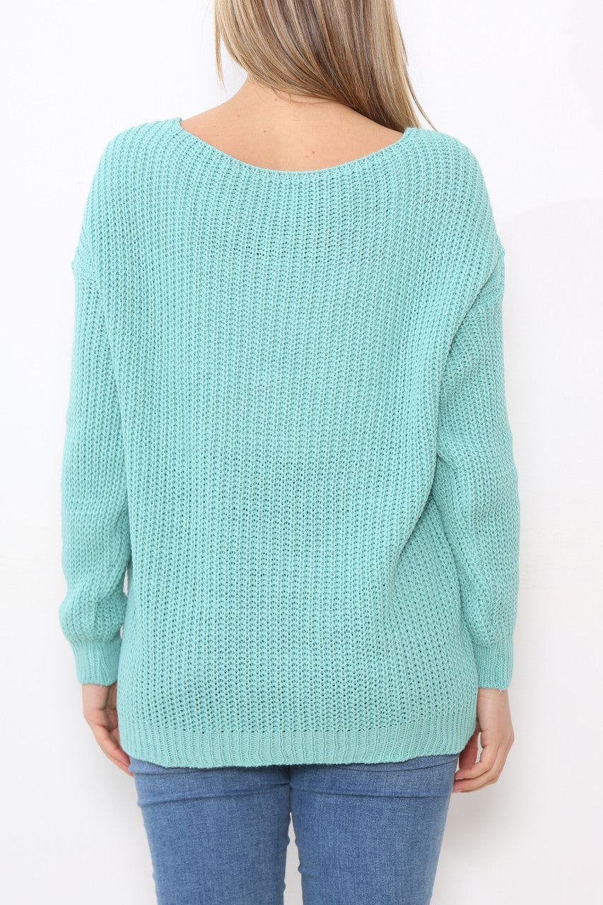Ladies Knitted Plain Jumper Top Tiffany