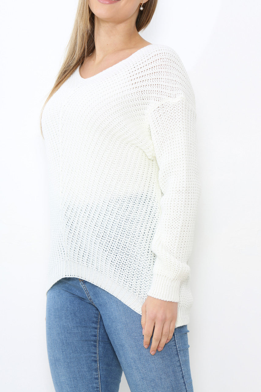 Ladies Knitted Plain Jumper Top White