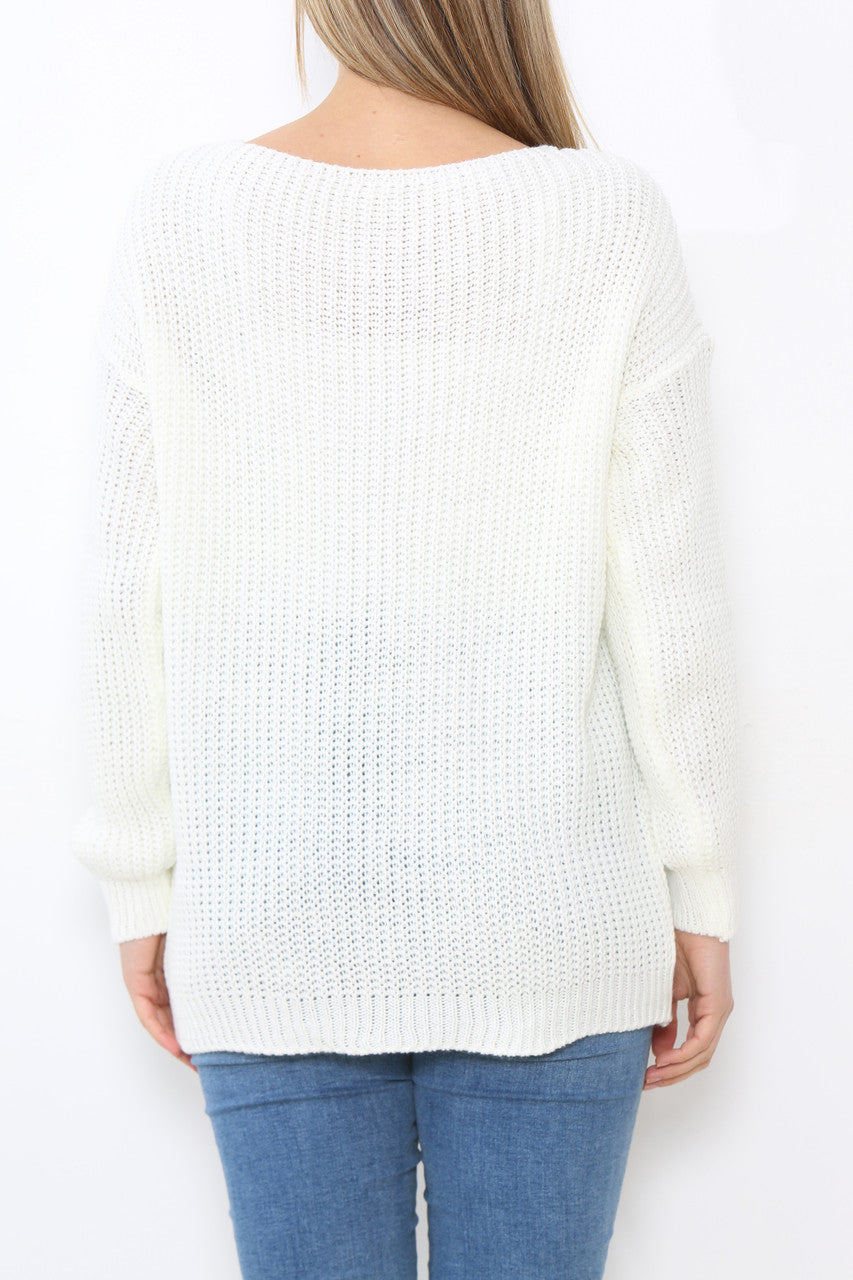 Ladies Knitted Plain Jumper Top White