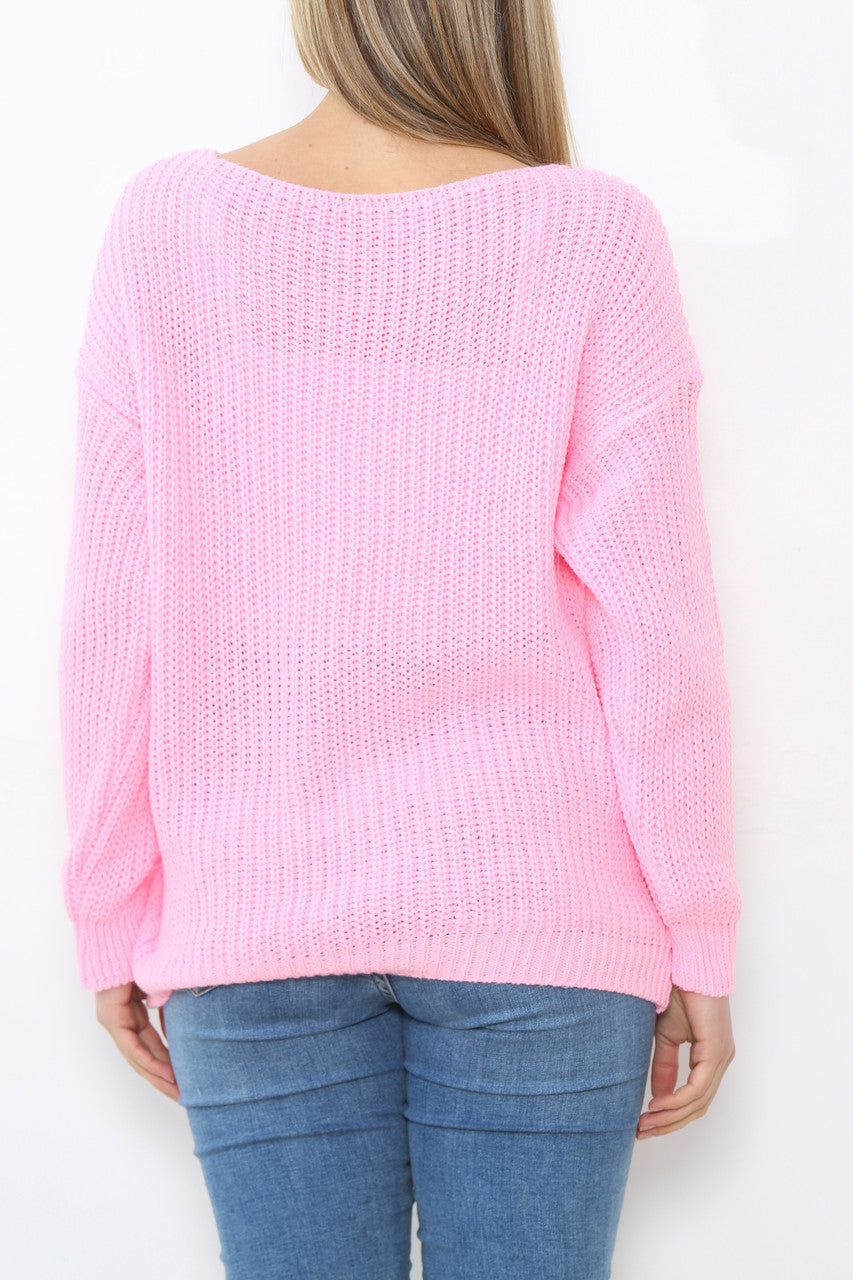 Dames Gebreide Effen Trui Top Roze