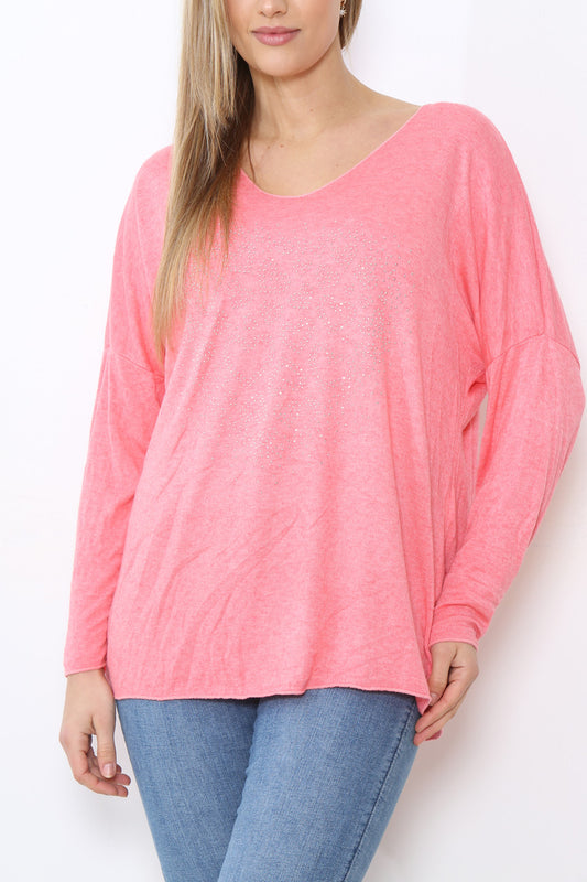 Dames Sequin Hearts Hart Fijne Gebreide Trui Top Koraal