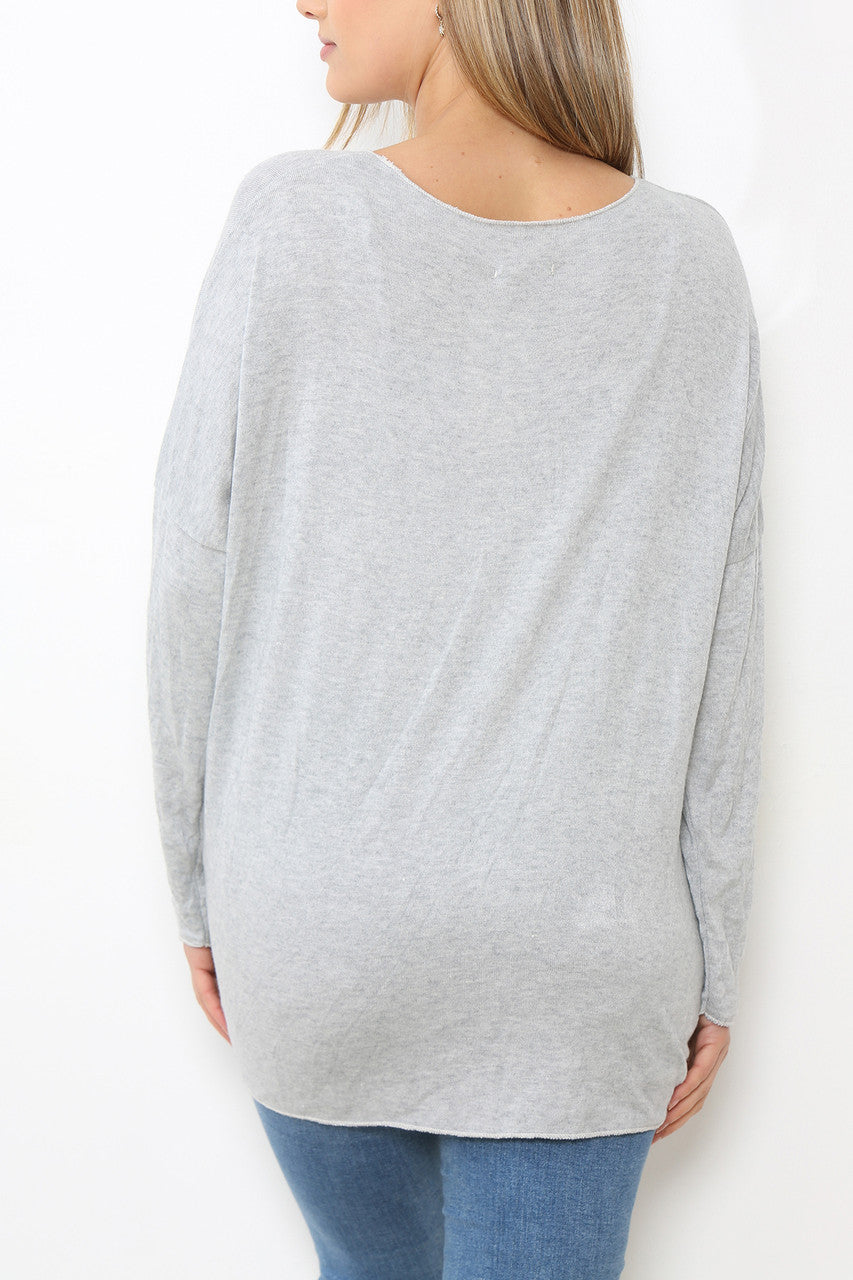 Ladies Sequin Hearts Heart Fine Knit Jumper Top Silver