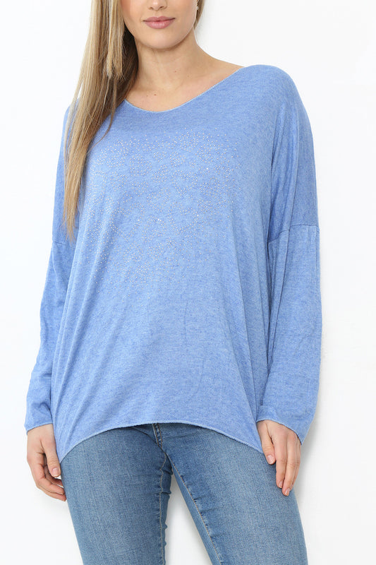Dames Sequin Hearts Hart Fijne Gebreide Trui Top Denim