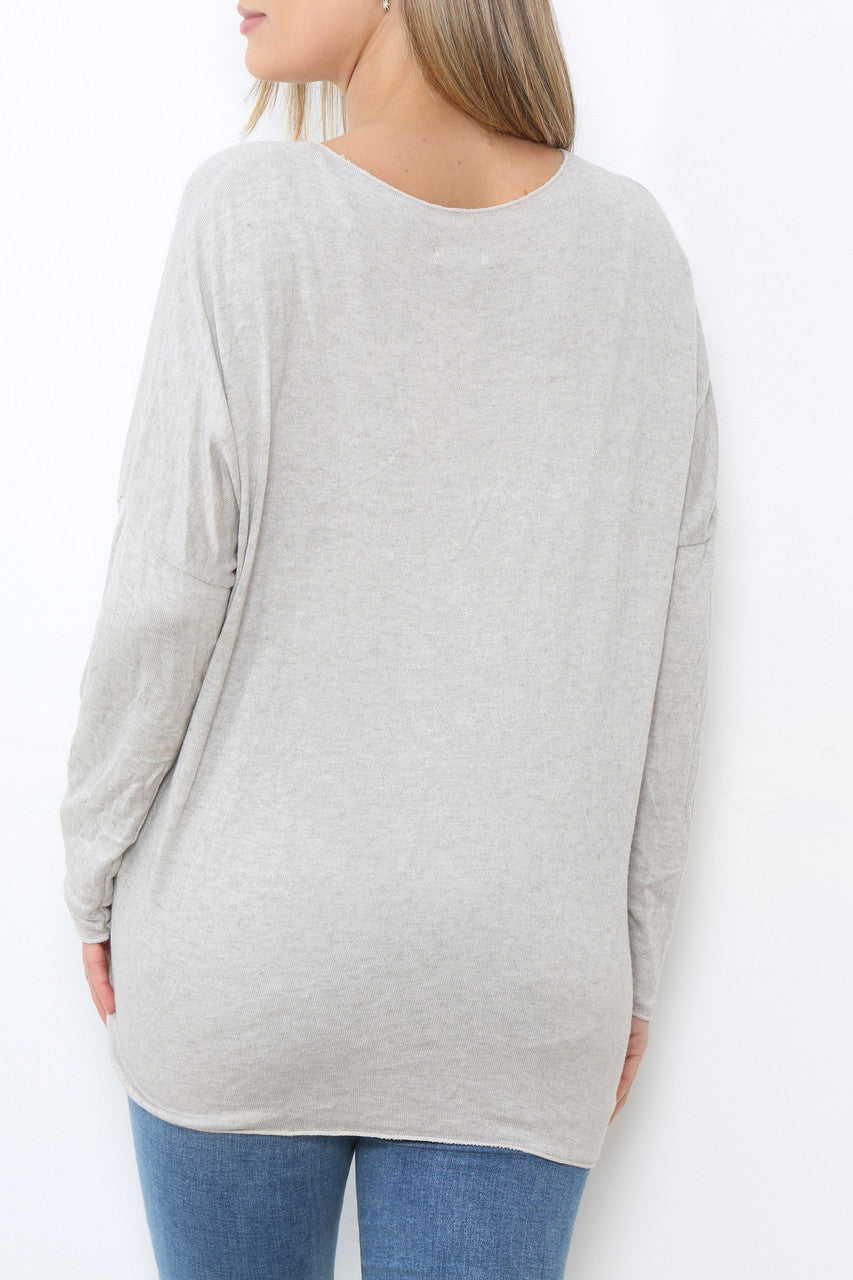 Ladies Sequin Hearts Heart Fine Knit Jumper Top Stone