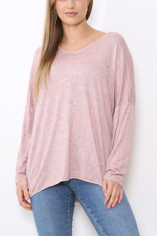 Dames Sequin Hearts Hart Fijne Gebreide Trui Top Dusty Roze