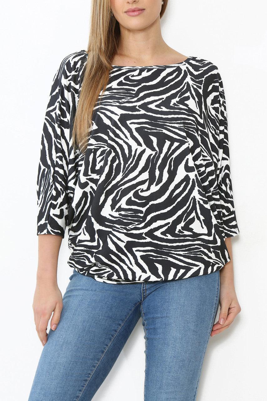 Dames Top met Dierenprint en Vleermuismouwen Zwart