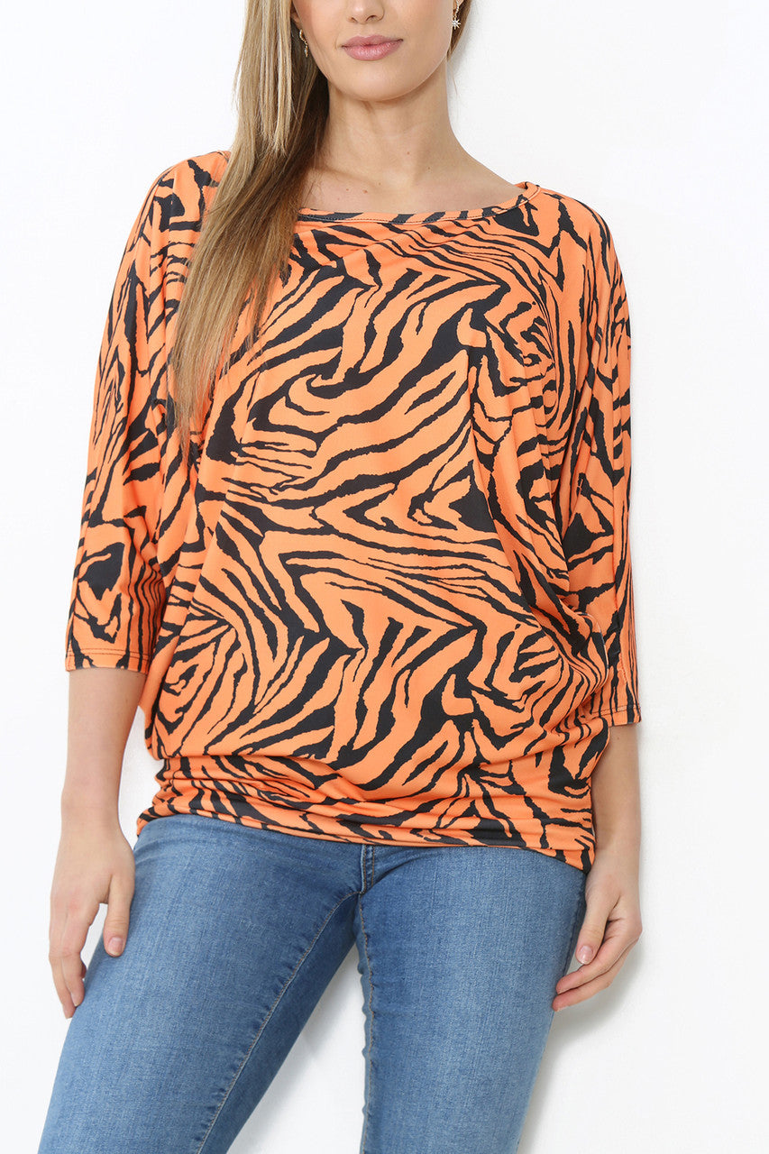 Dames Top met Dierenprint en Vleermuismouwen Oranje