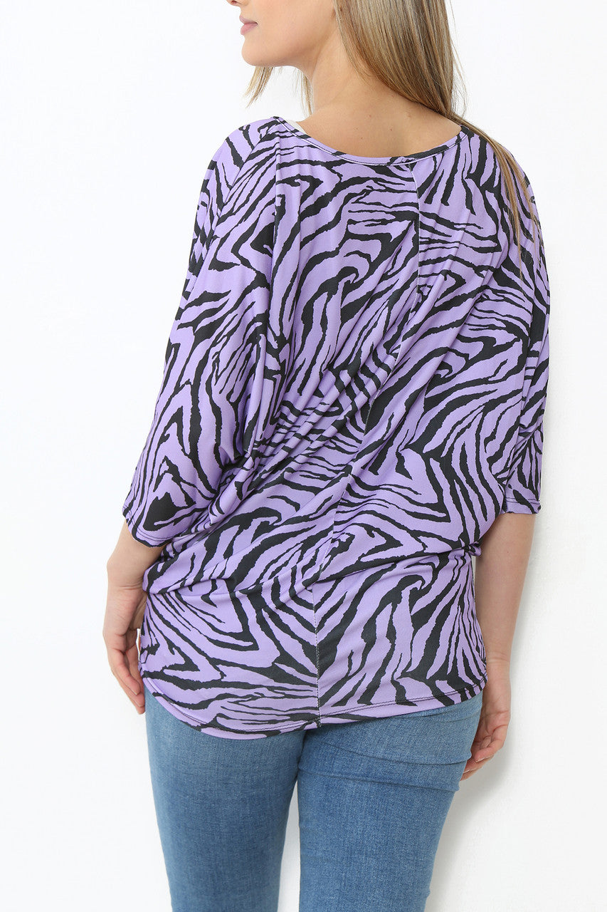Ladies Animal Print Batwing Top Purple
