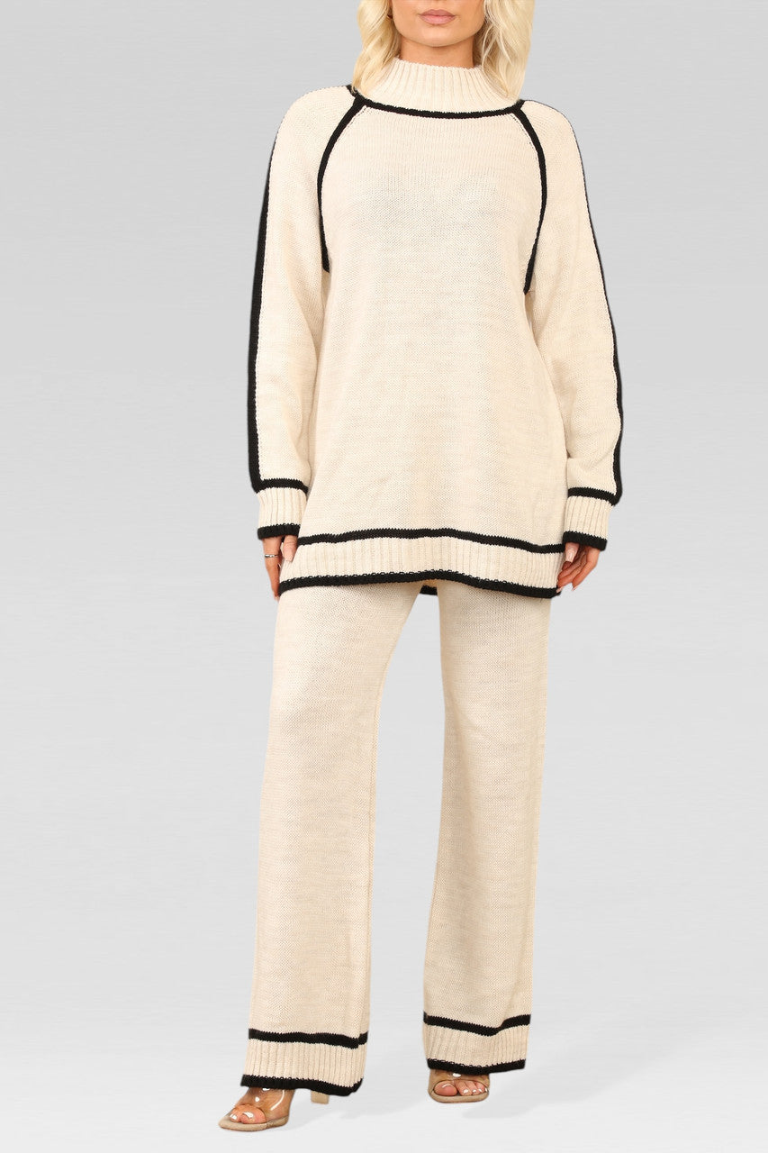 GEBREIDE TRUI EN BROEK SET CRÈME
