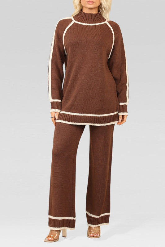 GEBREIDE TRUI EN BROEK SET CHOCOLADE