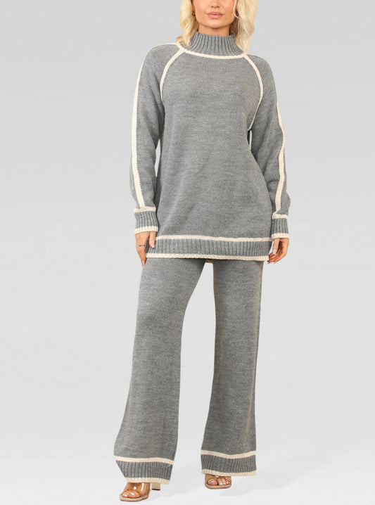 GEBREIDE TRUI EN BROEK SET GRIJS