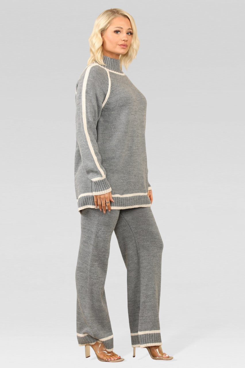 GEBREIDE TRUI EN BROEK SET GRIJS
